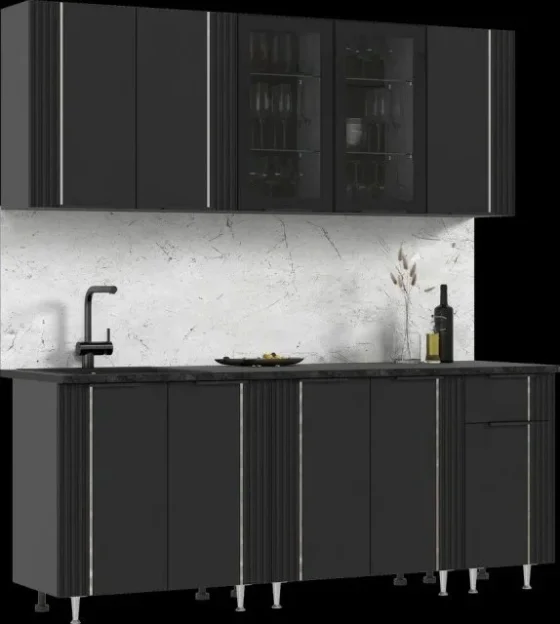 МИФ Кухня Виктория 2.0м Пластер Блэк Корпус Графит Пластер Блэк